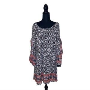 2tee Couture Dress Boho Mandala Print Off Shoulder Ruffles Women’s M